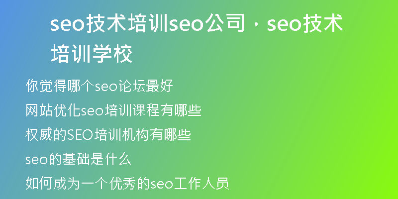 seo技术培训seo公司，seo技术培训学校