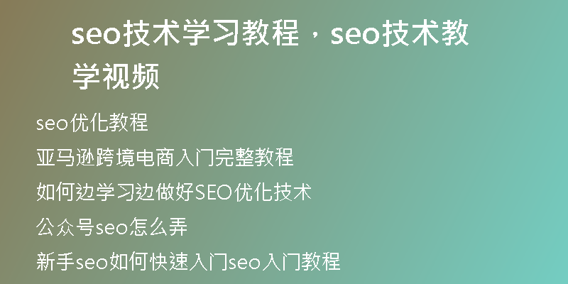 seo技术学习教程，seo技术教学视频
