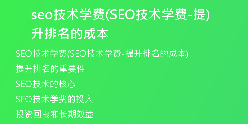 seo技术学费(SEO技术学费-提升排名的成本)