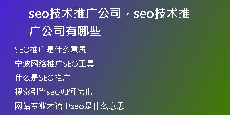 seo技术推广公司，seo技术推广公司有哪些