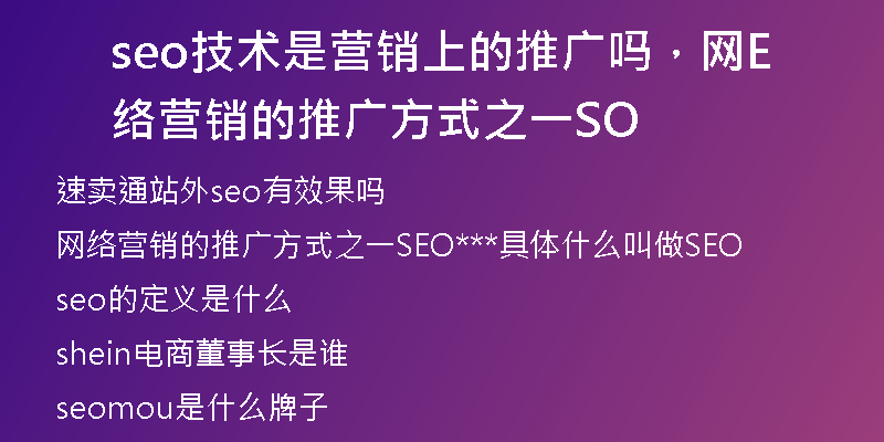 seo技术是营销上的推广吗，网络营销的推广方式之一SEO