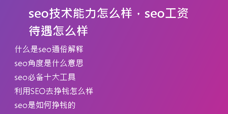 seo技术能力怎么样，seo工资待遇怎么样