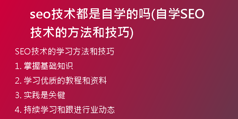 seo技术都是自学的吗(自学SEO技术的方法和技巧)