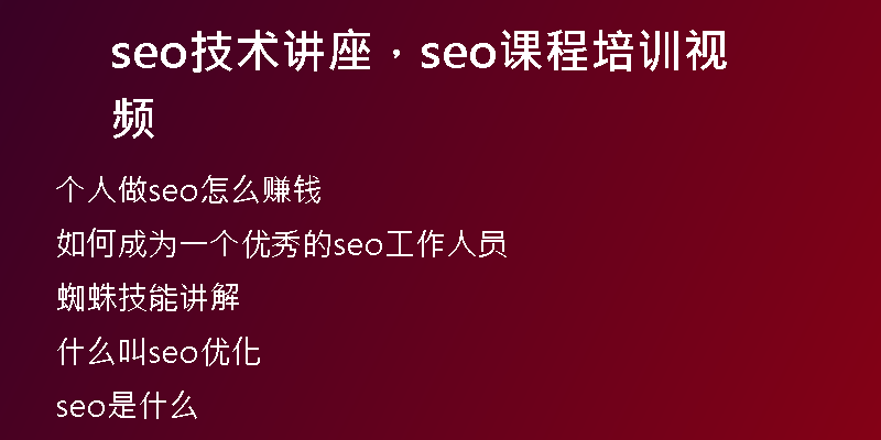 seo技术讲座，seo课程培训视频