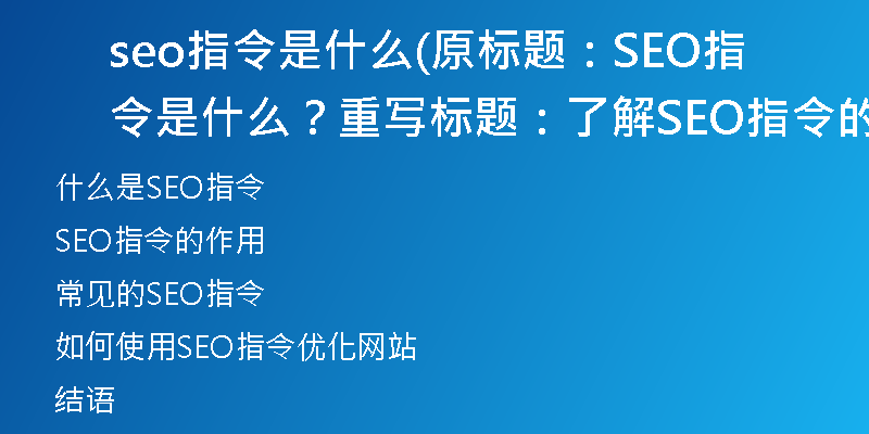 seo指令是什么(原标题：SEO指令是什么？重写标题：了解SEO指令的定义与作用)