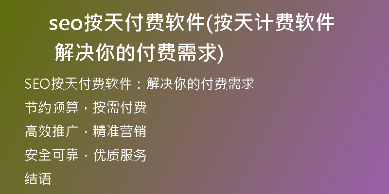 seo按天付费软件(按天计费软件 解决你的付费需求)
