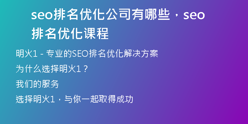 seo排名优化公司有哪些，seo排名优化课程