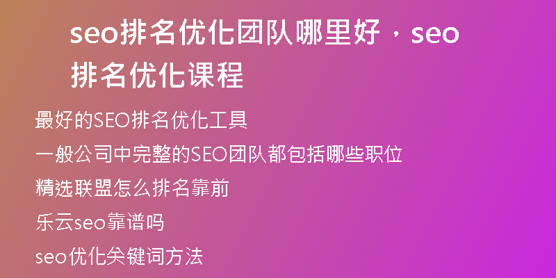 seo排名优化团队哪里好，seo排名优化课程
