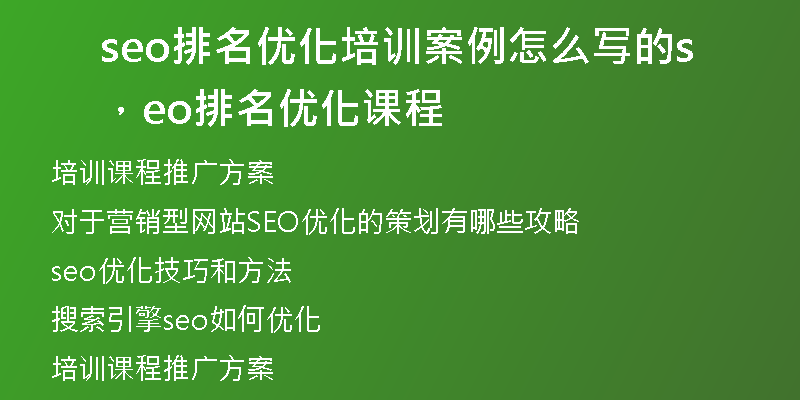 seo排名优化培训案例怎么写的，seo排名优化课程