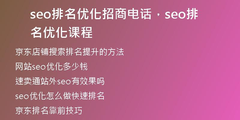seo排名优化招商电话，seo排名优化课程
