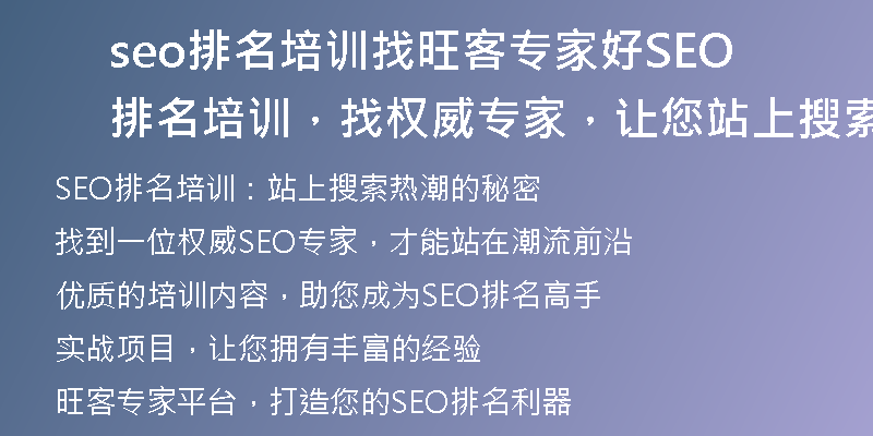 seo排名培训找旺客专家好SEO排名培训，找权威专家，让您站上搜索热潮