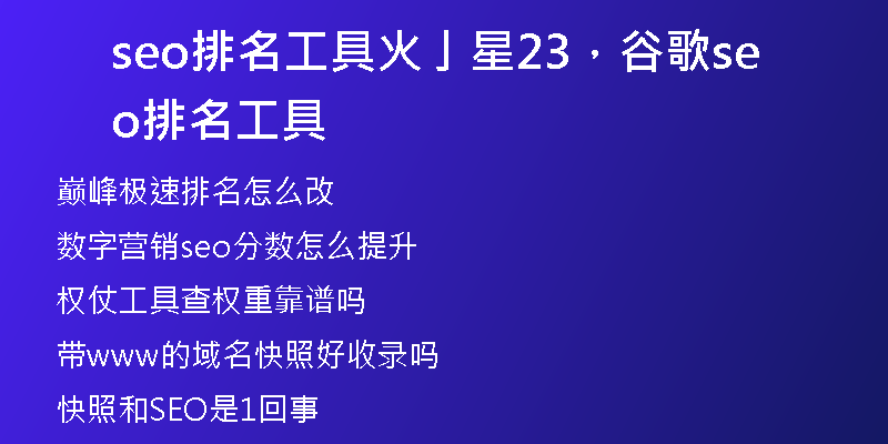 seo排名工具火亅星23，谷歌seo排名工具
