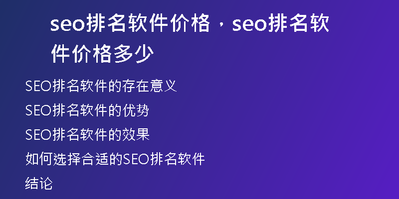 seo排名软件价格，seo排名软件价格多少