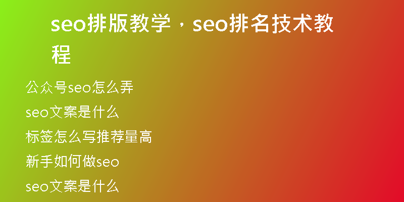 seo排版教学，seo排名技术教程