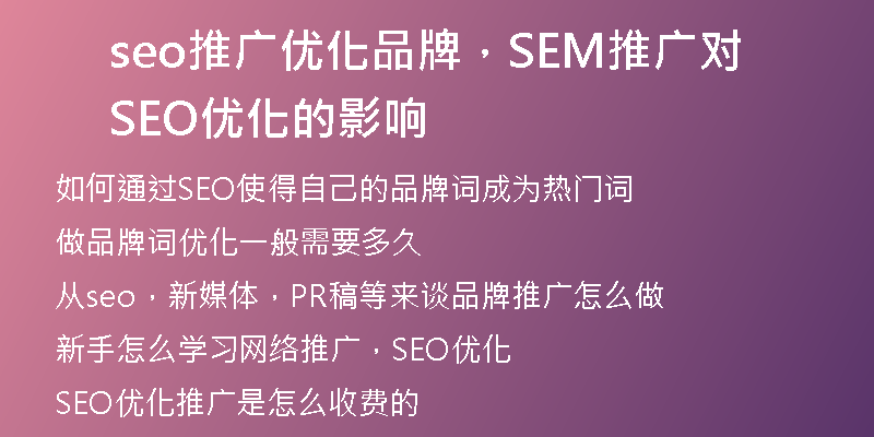 seo推广优化品牌，SEM推广对SEO优化的影响