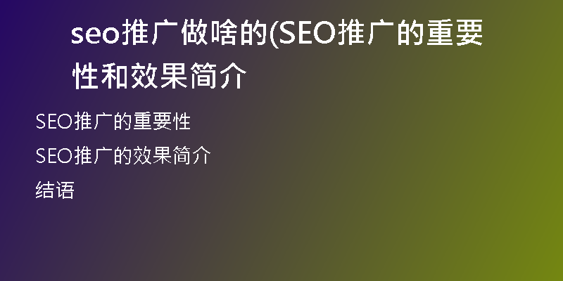 seo推广做啥的(SEO推广的重要性和效果简介