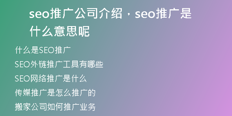 seo推广公司介绍，seo推广是什么意思呢