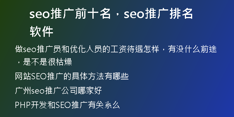 seo推广前十名，seo推广排名软件