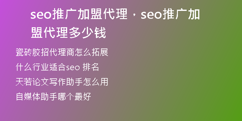 seo推广加盟代理，seo推广加盟代理多少钱