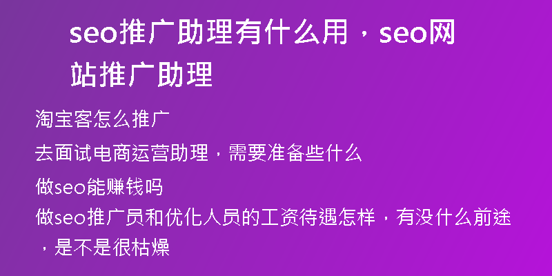 seo推广助理有什么用，seo网站推广助理
