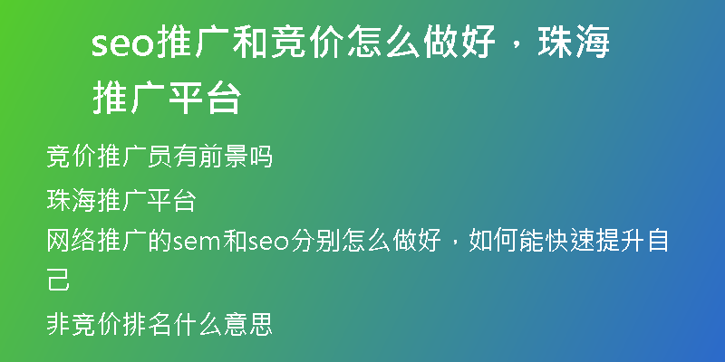 seo推广和竞价怎么做好，珠海推广平台