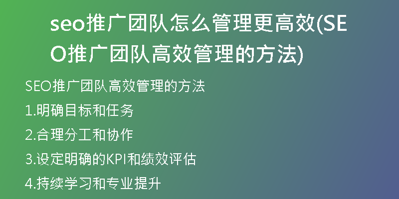 seo推广团队怎么管理更高效(SEO推广团队高效管理的方法)