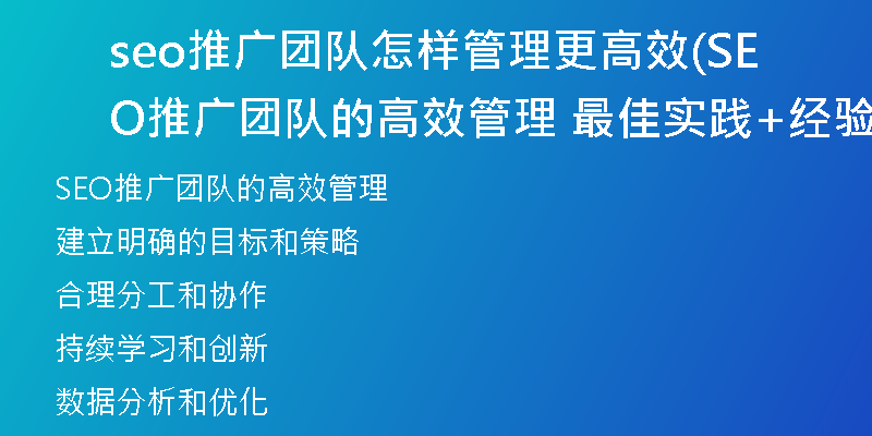 seo推广团队怎样管理更高效(SEO推广团队的高效管理 最佳实践+经验分享)