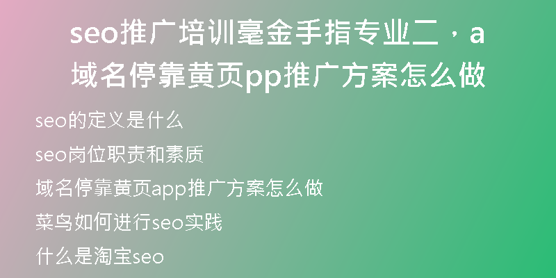 seo推广培训毫金手指专业二，域名停靠黄页app推广方案怎么做