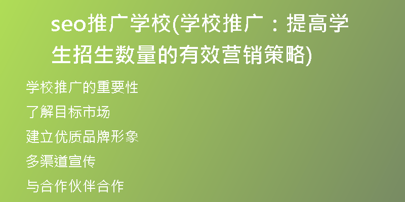 seo推广学校(学校推广：提高学生招生数量的有效营销策略)