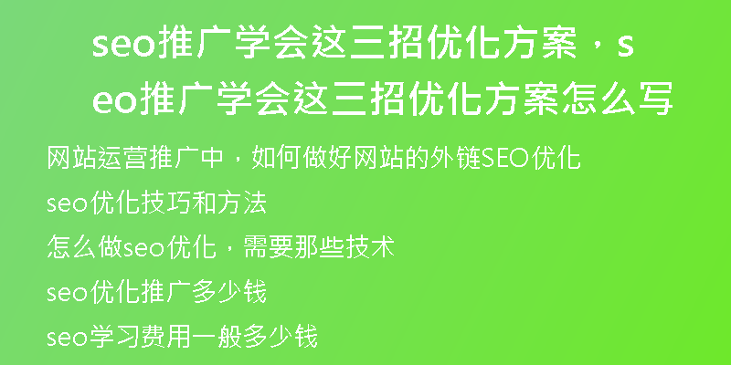 seo推广学会这三招优化方案，seo推广学会这三招优化方案怎么写