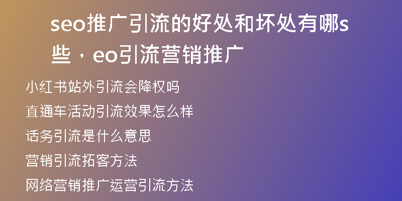 seo推广引流的好处和坏处有哪些,seo引流营销推广