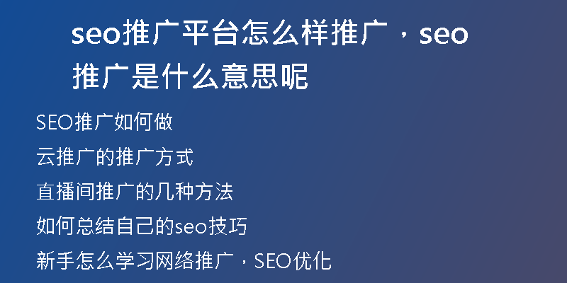 seo推广平台怎么样推广，seo推广是什么意思呢