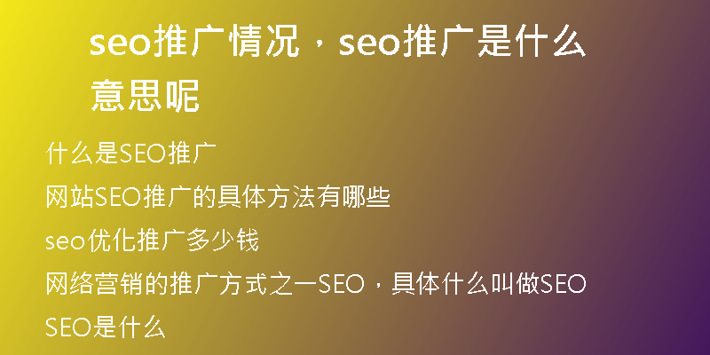 seo推广情况，seo推广是什么意思呢