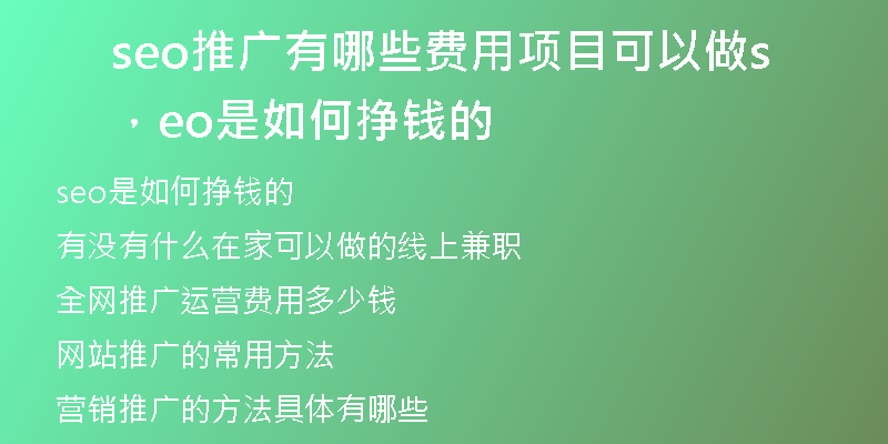 seo推广有哪些费用项目可以做，seo是如何挣钱的