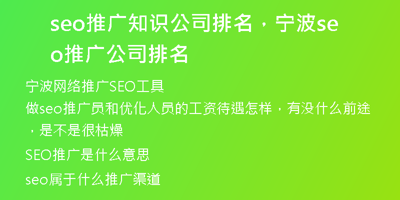 seo推广知识公司排名，宁波seo推广公司排名