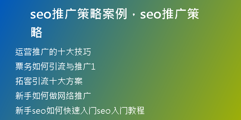 seo推广策略案例，seo推广策略