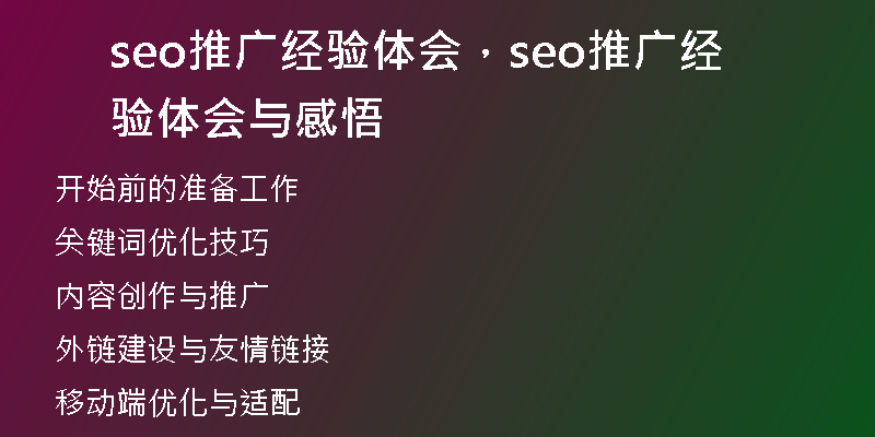 seo推广经验体会，seo推广经验体会与感悟