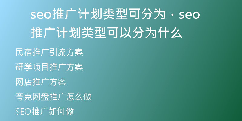 seo推广计划类型可分为，seo推广计划类型可以分为什么