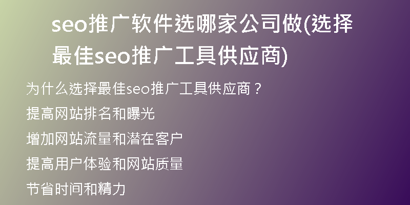 seo推广软件选哪家公司做(选择最佳seo推广工具供应商)