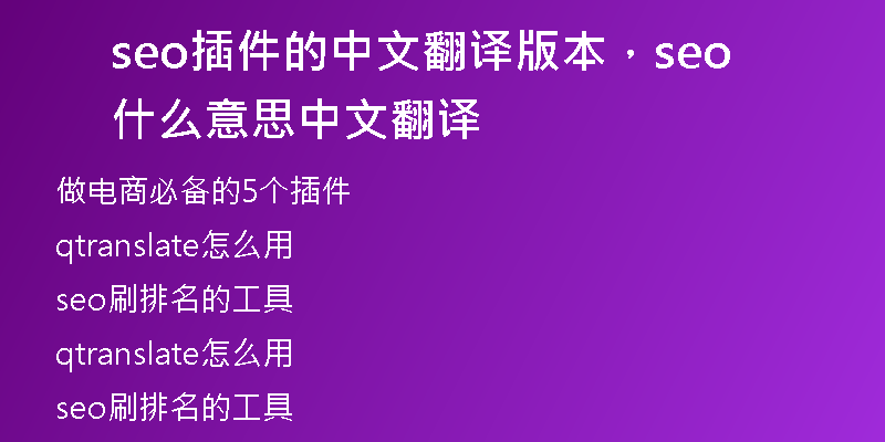 seo插件的中文翻译版本，seo什么意思中文翻译