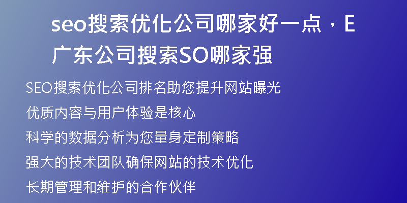 seo搜索优化公司哪家好一点，广东公司搜索SEO哪家强