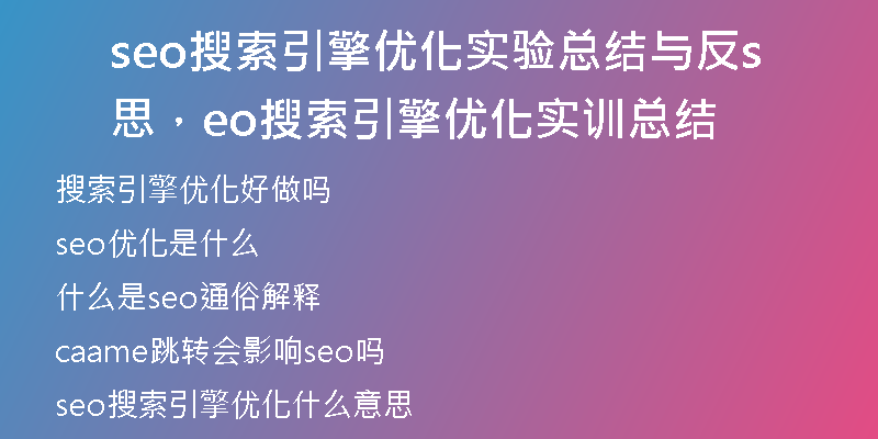 seo搜索引擎优化实验总结与反思，seo搜索引擎优化实训总结