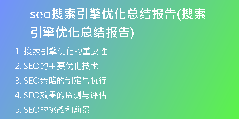seo搜索引擎优化总结报告(搜索引擎优化总结报告)