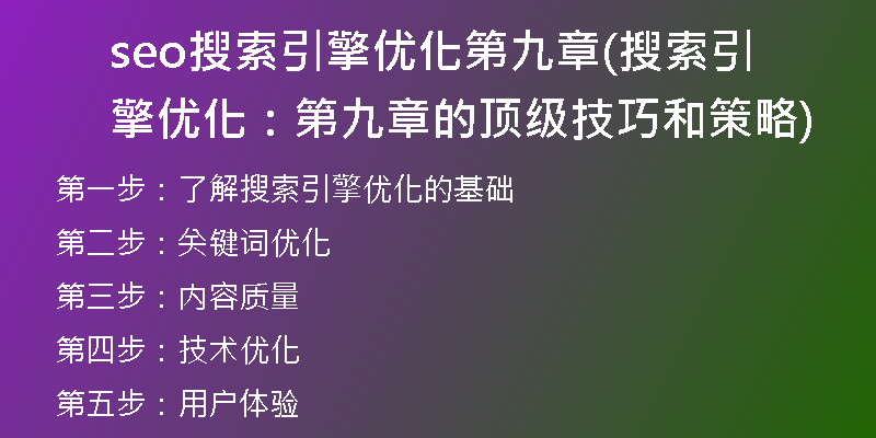 seo搜索引擎优化第九章(搜索引擎优化：第九章的顶级技巧和策略)