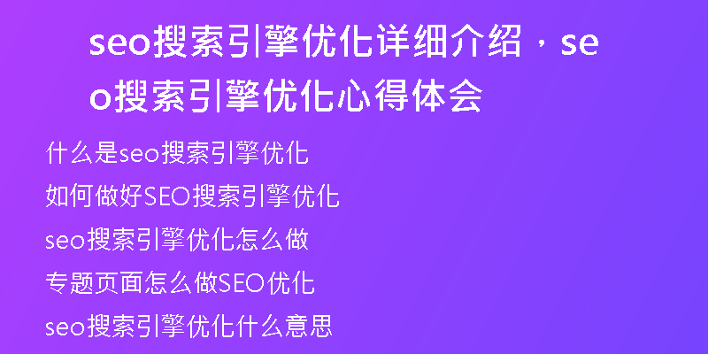 seo搜索引擎优化详细介绍，seo搜索引擎优化心得体会