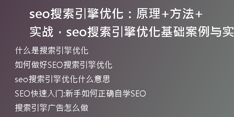 seo搜索引擎优化：原理+方法+实战，seo搜索引擎优化基础案例与实战答案