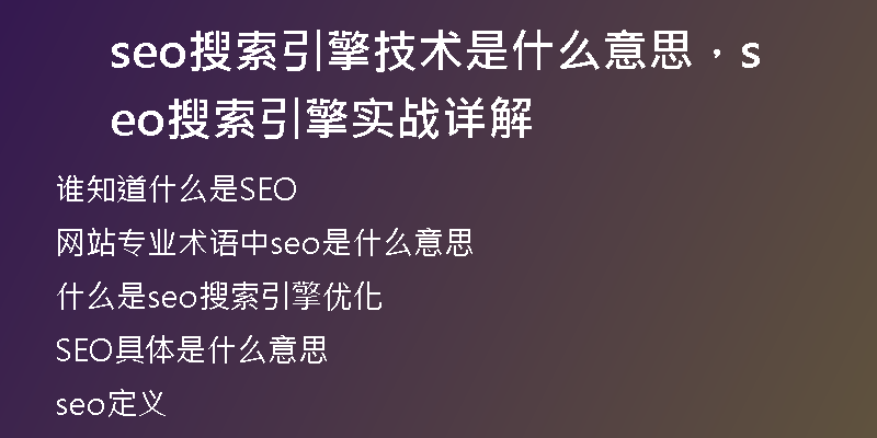 seo搜索引擎技术是什么意思，seo搜索引擎实战详解