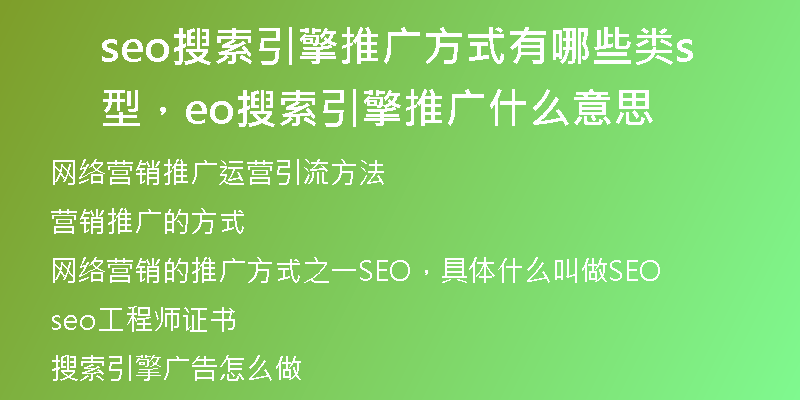 seo搜索引擎推广方式有哪些类型，seo搜索引擎推广什么意思