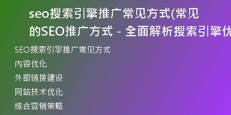 seo搜索引擎推广常见方式(常见的SEO推广方式 - 全面解析搜索引擎优化)