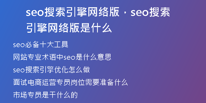 seo搜索引擎网络版，seo搜索引擎网络版是什么